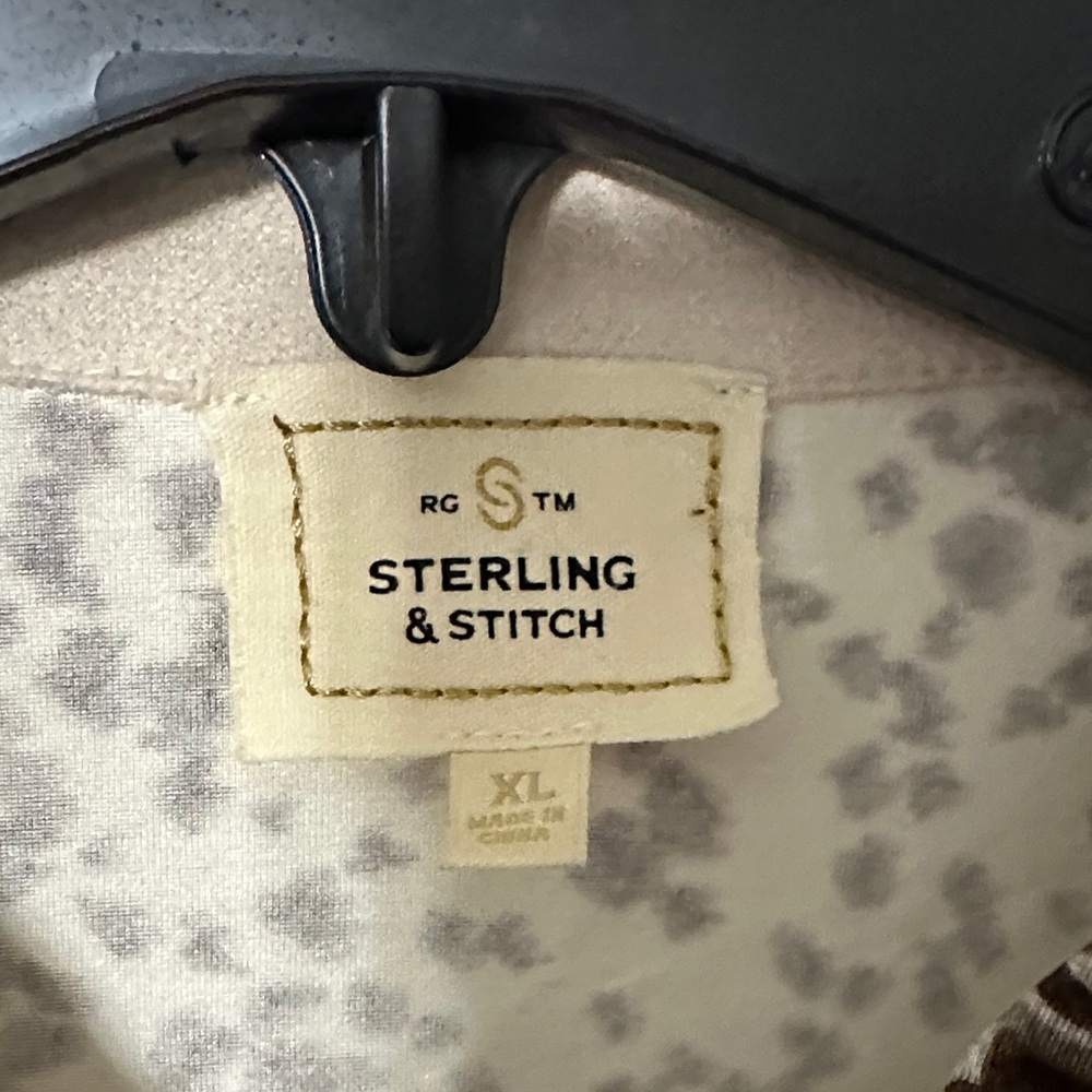 Sterling & Stitch Cream, Brown, Gray Print Shirt - Picture 2 of 8